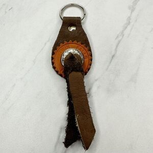 Soft Brown Leather Fringe Western Concho Twin Falls Idaho Boho Keychain Keyring